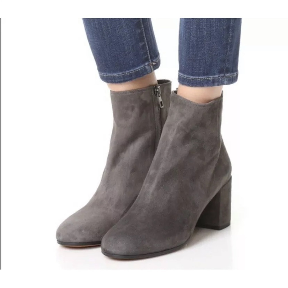 Vince. BLAKELY Gray leather suede ankle block cover heel booties Size US 6.5 M